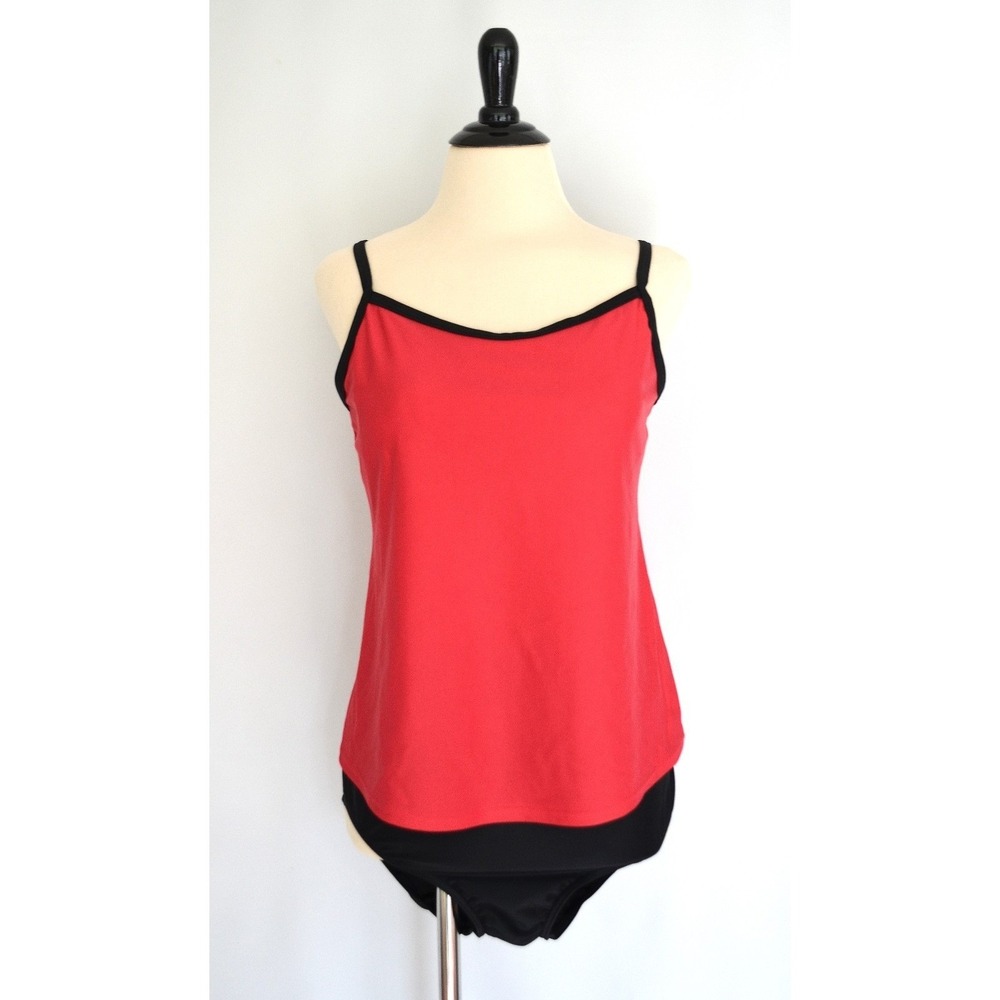 Women's Solid Chic Maternity 2 PC Tankini SWIM SUIT S Krista Red Black Sporty